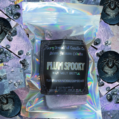 Plum Spooky Wax Melt Brittle: Plum Cinnamon Patchouli Leaf Cashmere Woods Scent