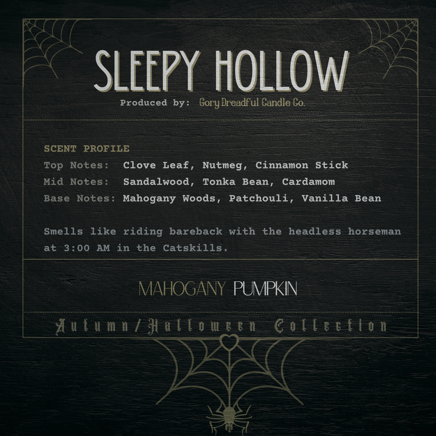 Sleepy Hollow Crackling Wooden Wick Candle: Mahogany Pumpkin Scent