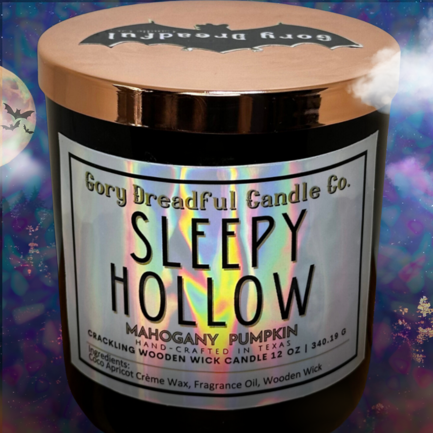 Sleepy Hollow Crackling Wooden Wick Candle: Mahogany Pumpkin Scent