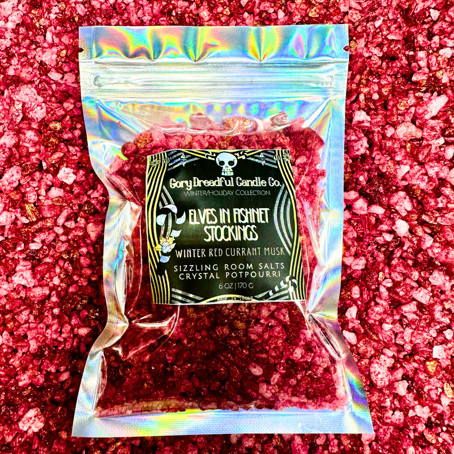 Elves in Fishnet Stockings Sizzling Room Salt Crystal Potpourri: Winter Red Currant Musk