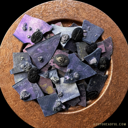 Plum Spooky Wax Melt Brittle: Plum Cinnamon Patchouli Leaf Cashmere Woods Scent