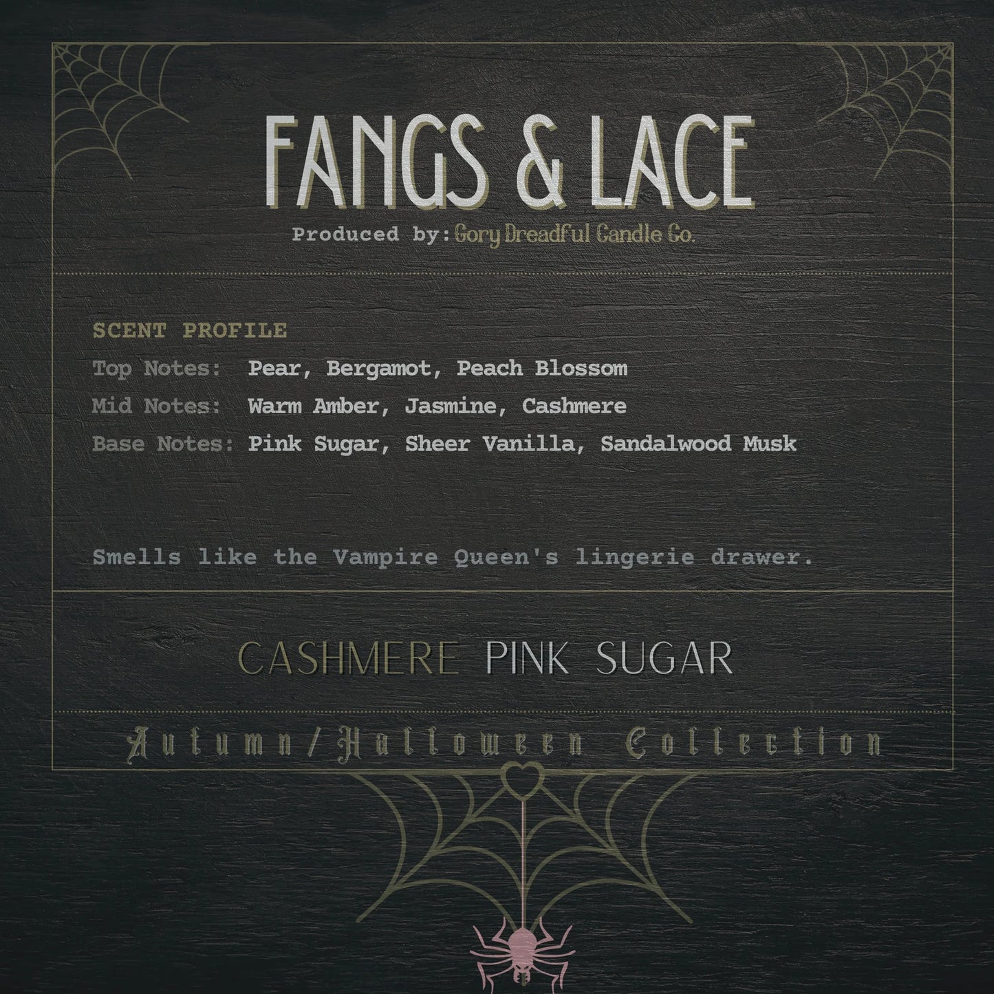 Fangs & Lace Wickless Candle: Cashmere Pink Sugar Scent